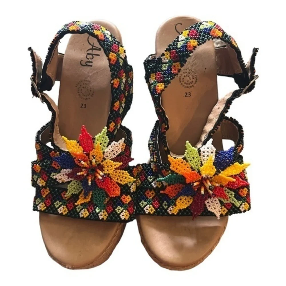 Aby y2k tropical seed beaded wedge slingback espadrilles hemp rope sandals